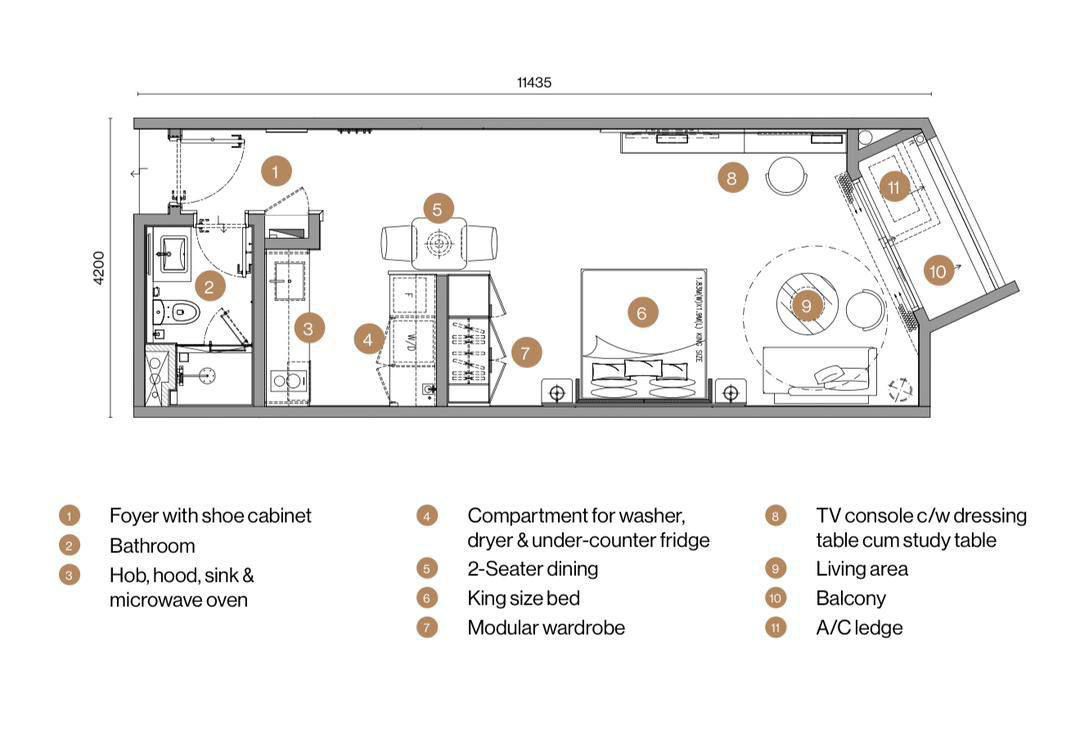 Studio apartment in Langkawi floor plan at Tropicana Clarissa Type A