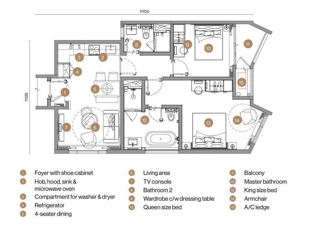 Premium beachfront residence in Langkawi floor plan at Tropicana Clarissa Type C1